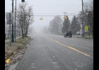 WINTER WEATHER arrived in earnest on Tuesday morning in Pinconning, with this snow squall obscuring vision for drivers. November weather continues to be varied with rain and temperatures near 60 expected on the coming weekend.        										--Journal Photo