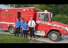 MEMBERS OF THE GIBSON TOWNSHIP FIRE DEPARTMENT pose with their Rescue Truck (l-r) Assistant Chief Michael Commire, Probationary Firefighter (PFF) Milton McCabe, Captain Tabitha Pake, and Chief Dennis Pake. Not pictured: PFF Michael Commire, Jr., Firefighter (FF) Joe Stratton, FF Jacob Kruzell, PFF Tommy Claes, FF Kerry Reynolds. --Journal Photo
