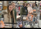 NATIONAL HONOR SOCIETY MEMBERS (l-r) Dailyn Bayne, Hailey Cianek,  Skylar Johnson, Anissa Overly, and Katie Gingerich picked up enough food for a complete Thanksgiving dinner for 8 local families in need at Town & Country Supermarket last Monday, funded by the Great Lakes Outdoorsman Foundation.    										 --Journal Photo